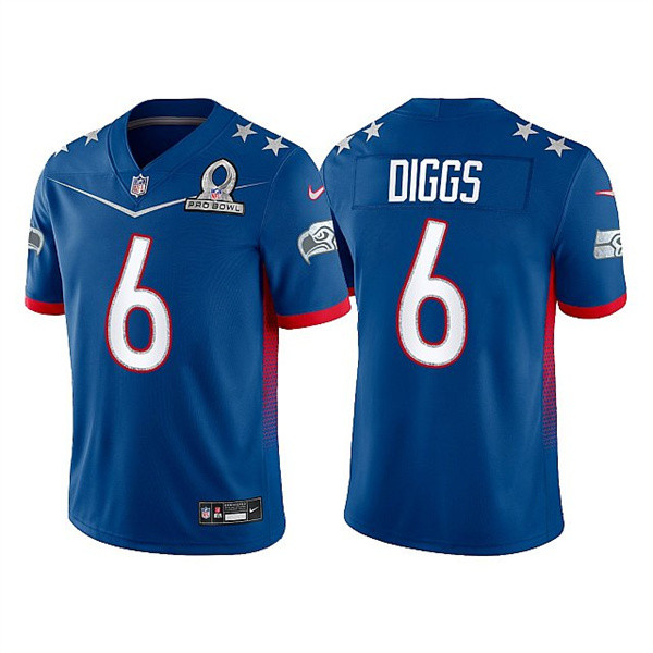 Men's Seattle Seahawks #6 Quandre Diggs 2022 Royal NFC Pro Bowl Stitched Jersey Men's Seattle Seahawks #6 Quandre Diggs 2022 Royal NFC Pro Bowl Stitched Jersey